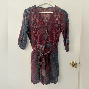 Silk jumpsuit, shorts w 3/4 sleeves